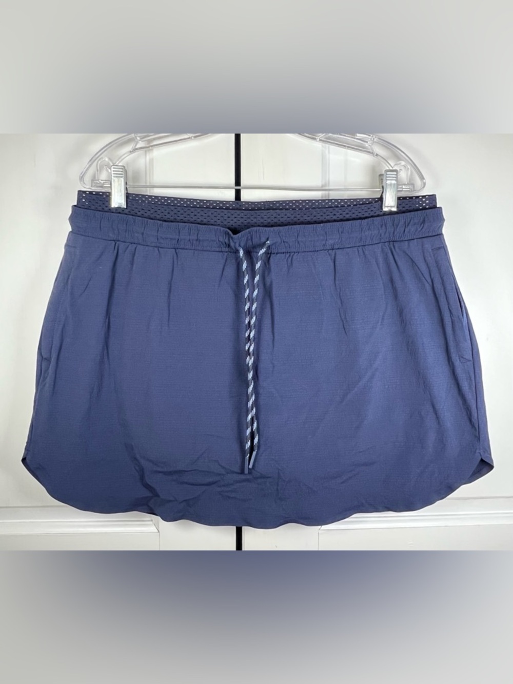 NWOT Athleta Activewear Crest Skort Waist Tie String Elastic Navy Blue Size 16